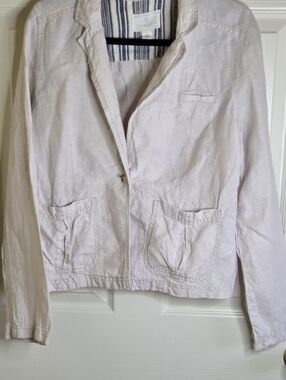 Caslon Soft Lace Pink 100% LINEN Pockets 1 Button Lslvs Women's Blazer Jacket